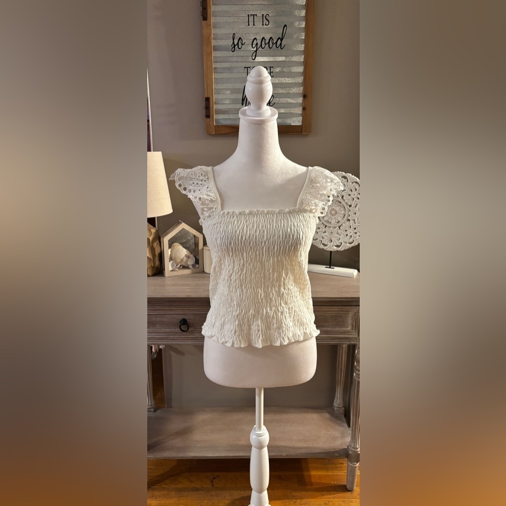 Eri + Ali Smocked Eyelet Sleeve Top